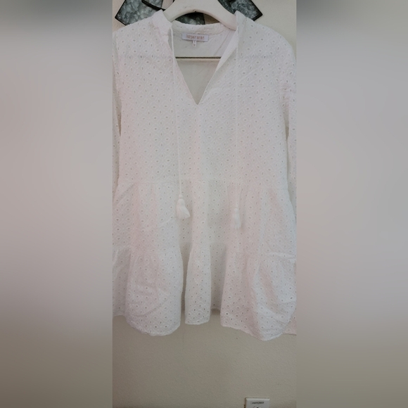 Harper Wren Boho Eyelet Smock Brachie Withe Dress size Medium. - Picture 5 of 16